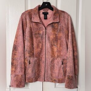Dialogue Faux Suede Pink and Brown Bomber Jacket with Snakeskin Print